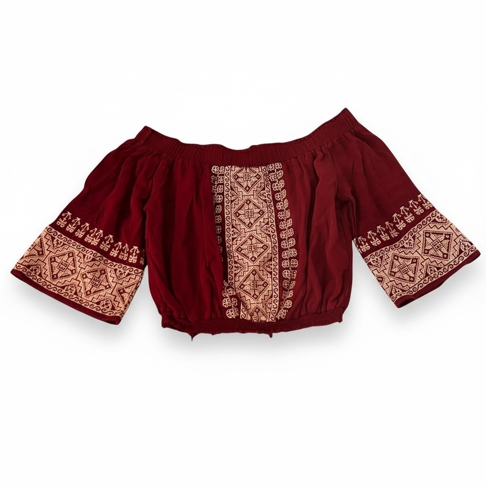 Tularosa Burgundy Cropped Embroidered Blouse Top Size XS